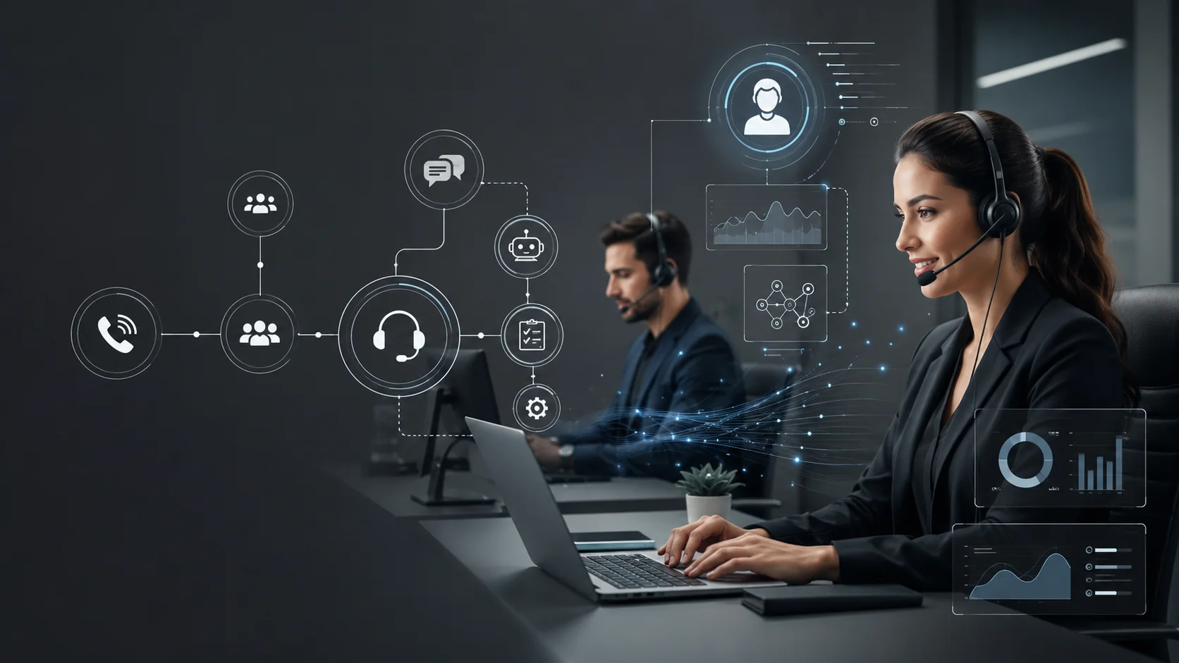 Painel de discador preditivo mostrando produtividade do call center